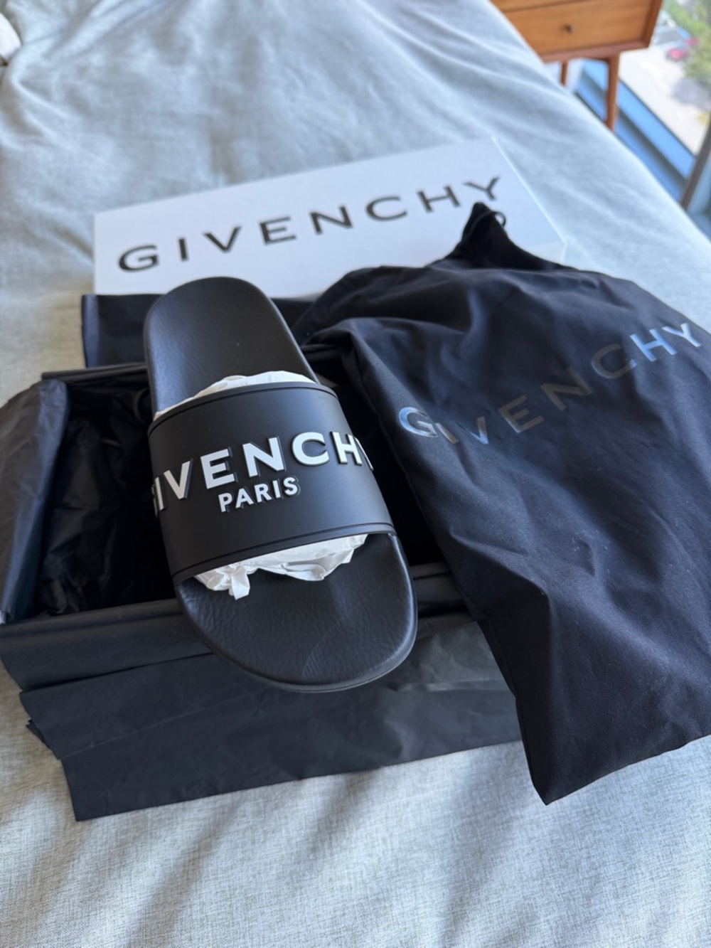 Givenchy Black Paris Logo Slide Sandals